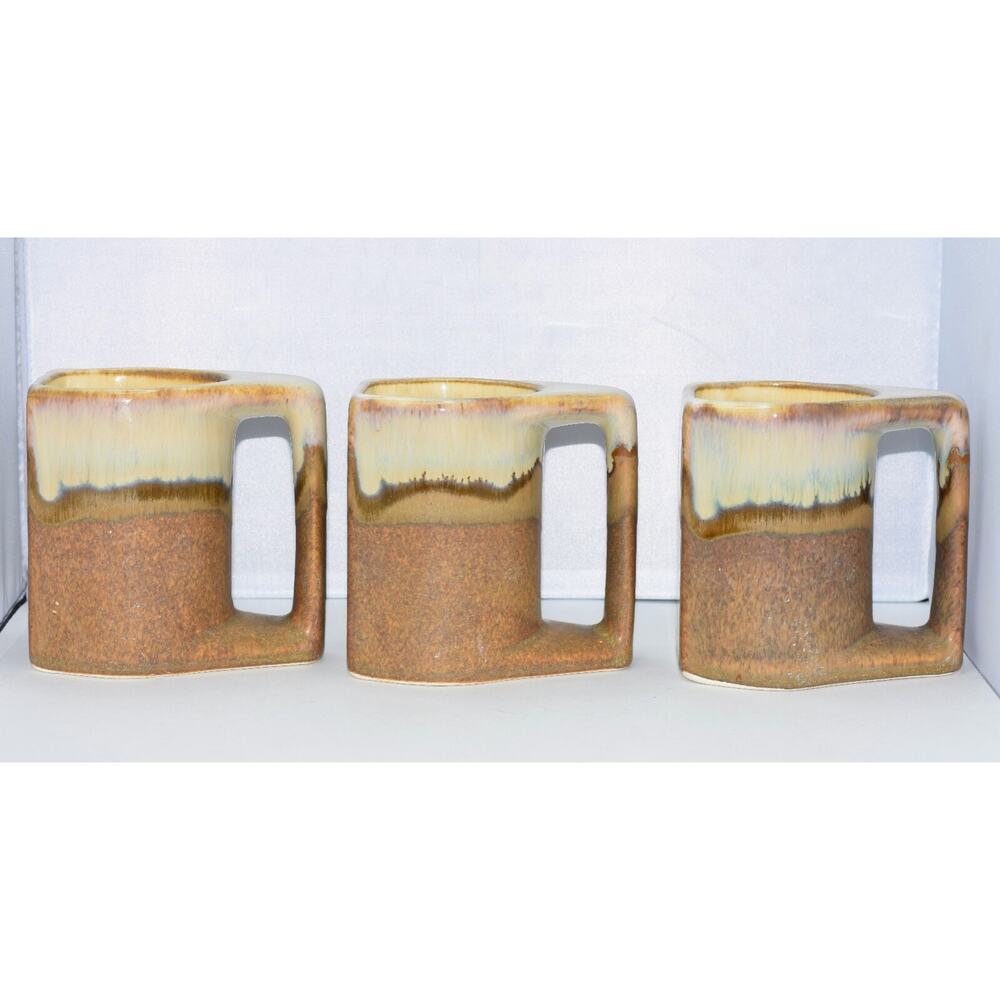 Mid-Century Rodolfo Padilla Drip Glaze Pottery Coffee Mugs 3pc Coffee Mug Set